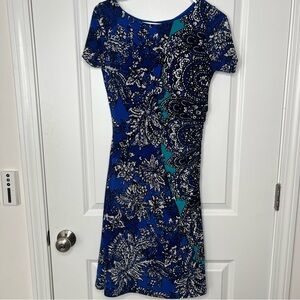 Jones New York Blue and Black Floral Midi Dress Size 6